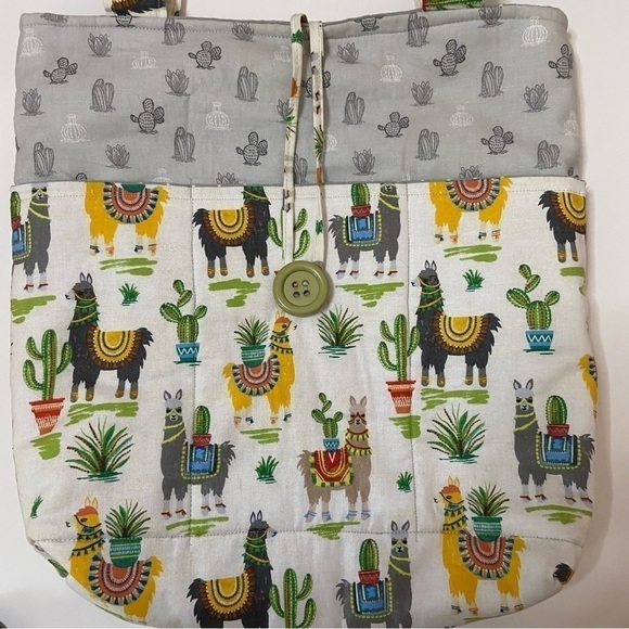 Handmade One Of A Kind Cotton Llama Print Tote Bag - Picture 4 of 15